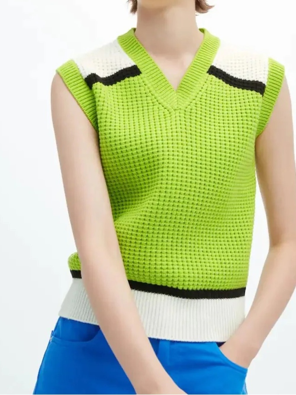 NWT Marni x Uniqlo Sleeveless Neon Green Sweater Vest V-Neck Knit | Size Large